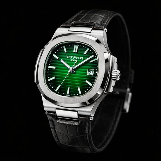 Patek Philippe Nautilus Style – Green Dial Black Leather Edition (Automatic)