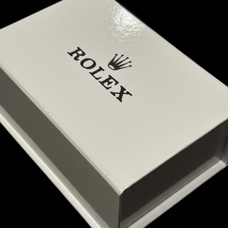 Rolex-Style White Gloss Watch Presentation Box with Black Leather Cushion