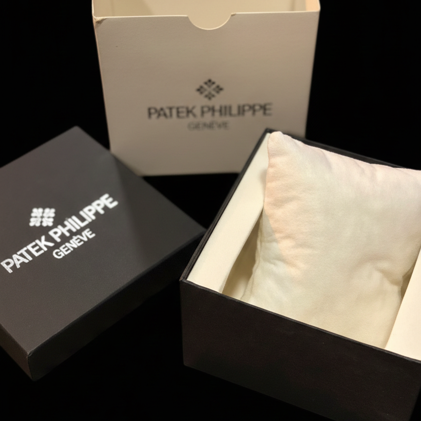 Patek Philippe Genève-Style Watch Box Set — Outer Sleeve & Inner Case with Ivory Suede Cushion