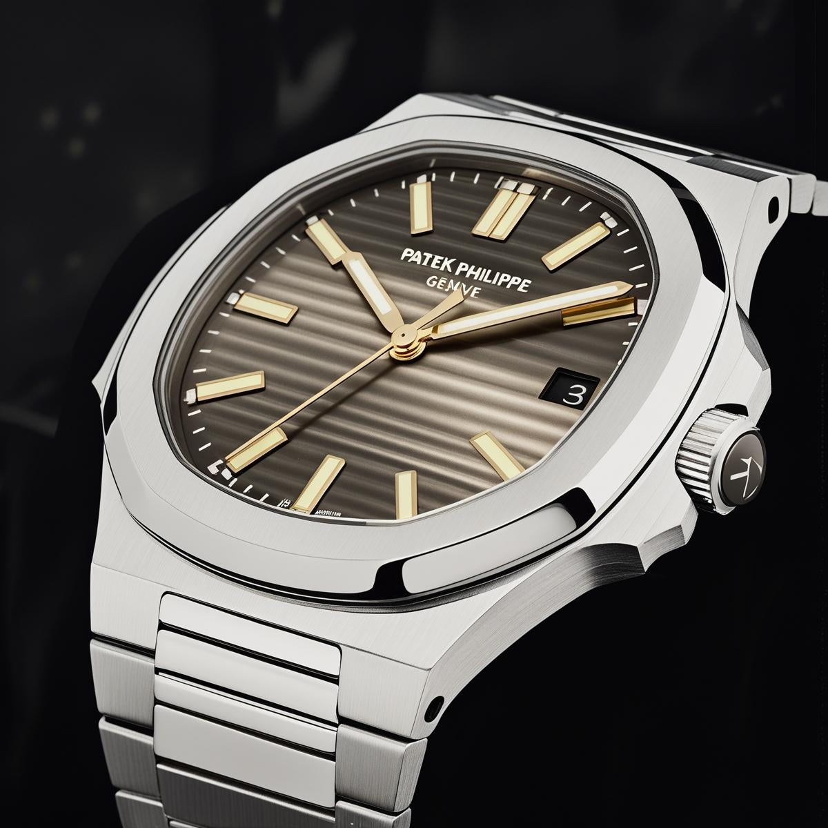 Patek Philippe Nautilus Collection – Grey Dial Gold Hands Steel Bracelet Edition