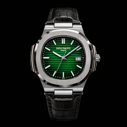 Patek Philippe Nautilus Style – Green Dial Black Leather Edition (Automatic)