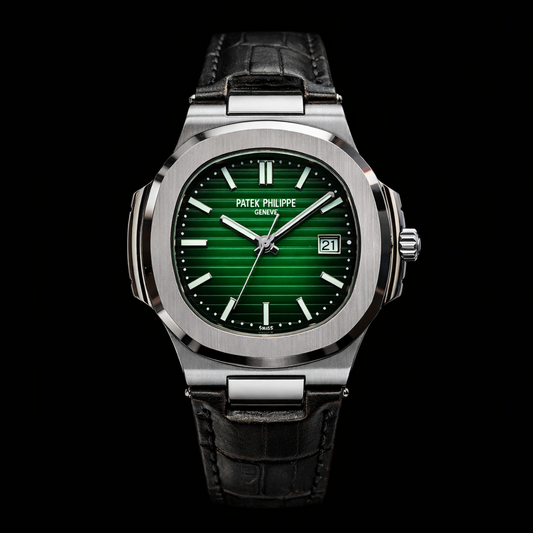 Patek Philippe Nautilus Style – Green Dial Black Leather Edition (Automatic)