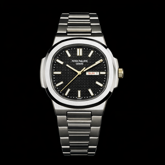 Patek Philippe Nautilus Collection – Black Checkered Dial Day-Date Steel Bracelet Edition