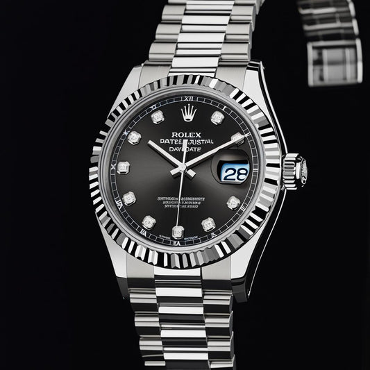 Rolex Datejust Collection – Black Dial Diamond Markers Fluted Steel Bracelet Edition