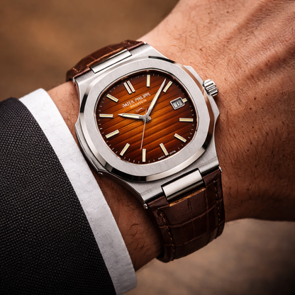 Patek Philippe Nautilus Style – Brown Dial Leather Edition (Automatic)