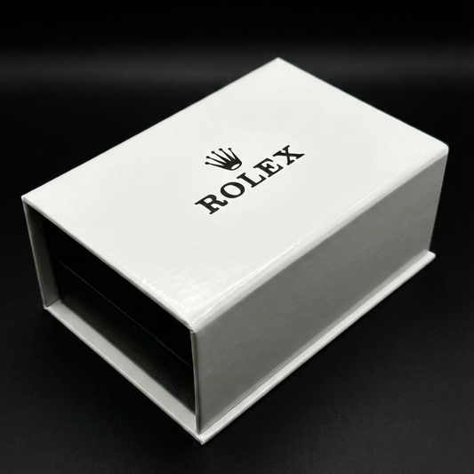 Rolex-Style White Gloss Watch Presentation Box with Black Leather Cushion