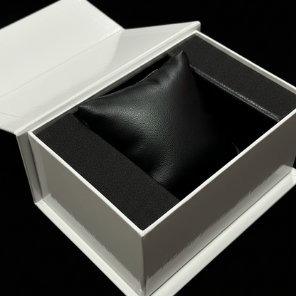 Rolex-Style White Gloss Watch Presentation Box with Black Leather Cushion