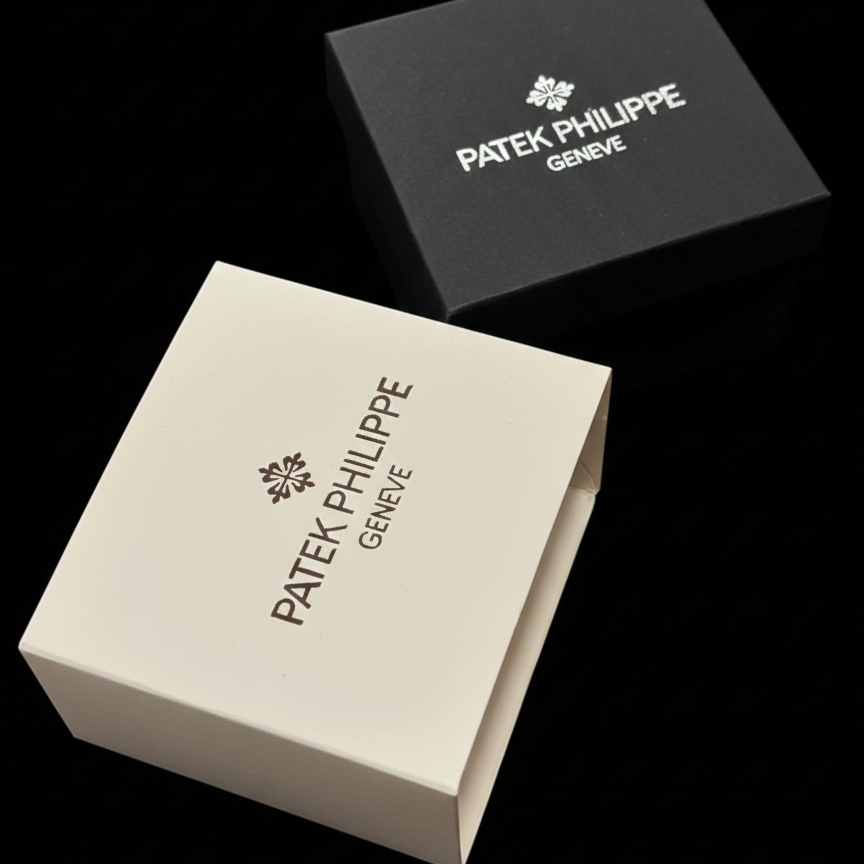 Patek Philippe Genève-Style Watch Box Set — Outer Sleeve & Inner Case with Ivory Suede Cushion