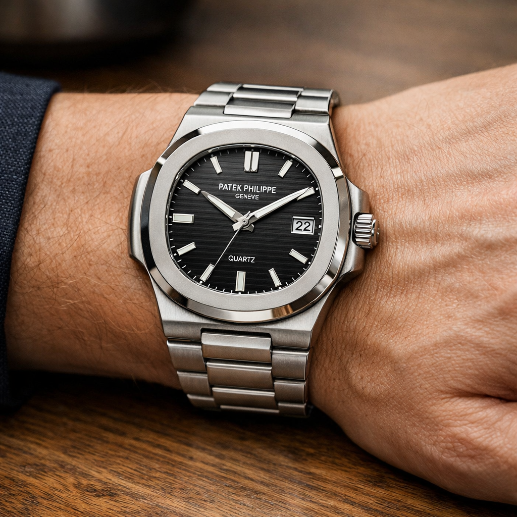 Patek Philippe Nautilus Collection – Black Dial Quartz Steel Bracelet Edition