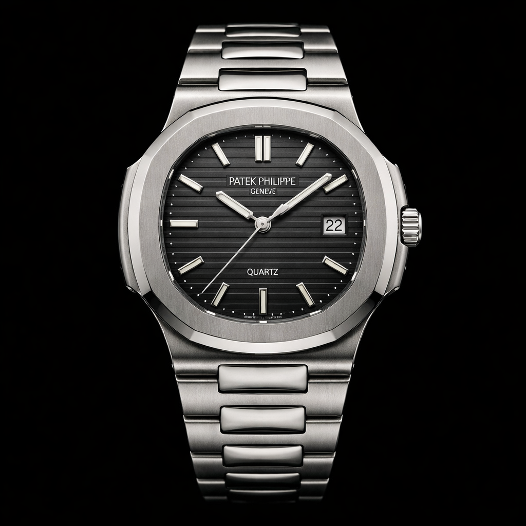 Patek Philippe Nautilus Collection – Black Dial Quartz Steel Bracelet Edition