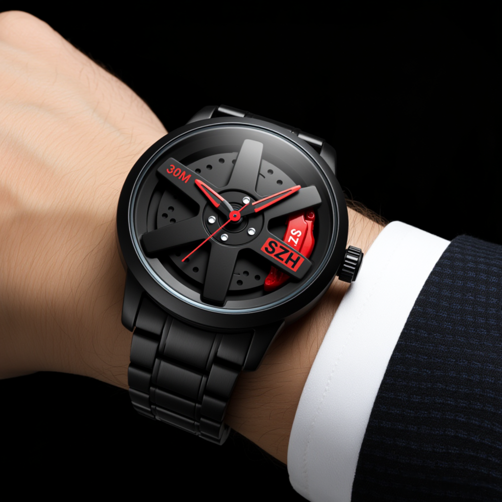 SKMEI 1787 — Rotating Wheel Rim Watch | Stealth Red Edition