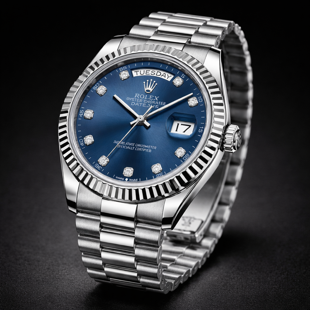 Rolex Datejust Collection – Blue Sunburst Dial Diamond Markers Fluted Steel Bracelet Edition