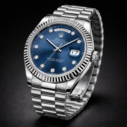 Rolex Datejust Collection – Blue Sunburst Dial Diamond Markers Fluted Steel Bracelet Edition