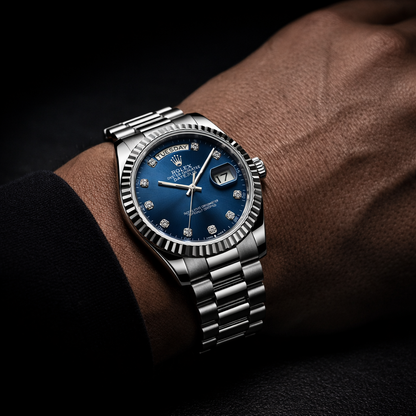 Rolex Datejust Collection – Blue Sunburst Dial Diamond Markers Fluted Steel Bracelet Edition