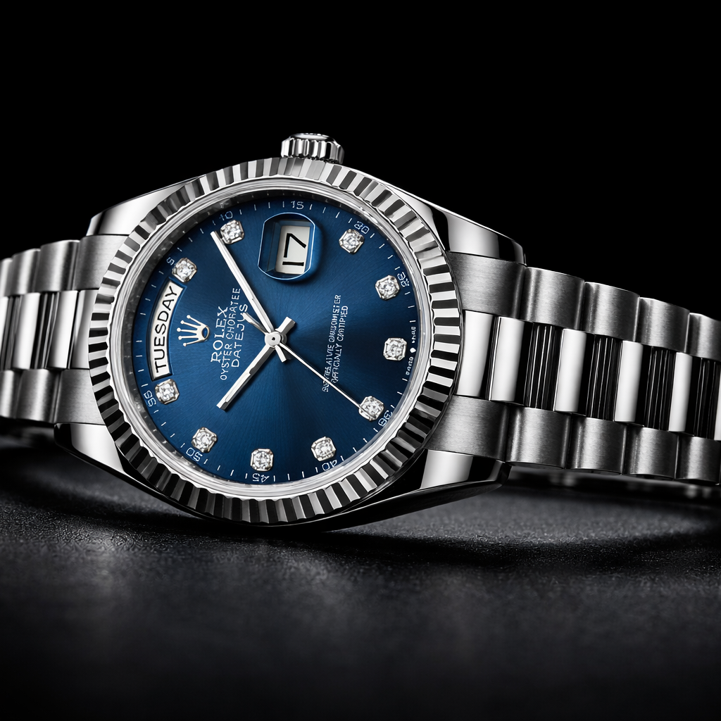 Rolex Datejust Collection – Blue Sunburst Dial Diamond Markers Fluted Steel Bracelet Edition