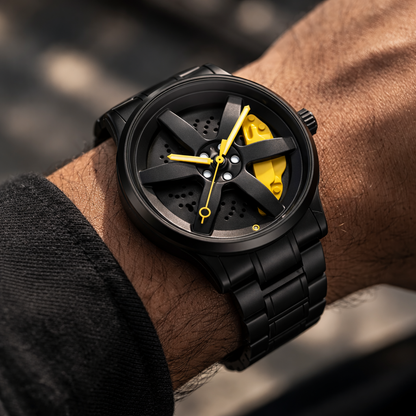 Rotating Wheel Rim Watch | Racing Yellow Edition