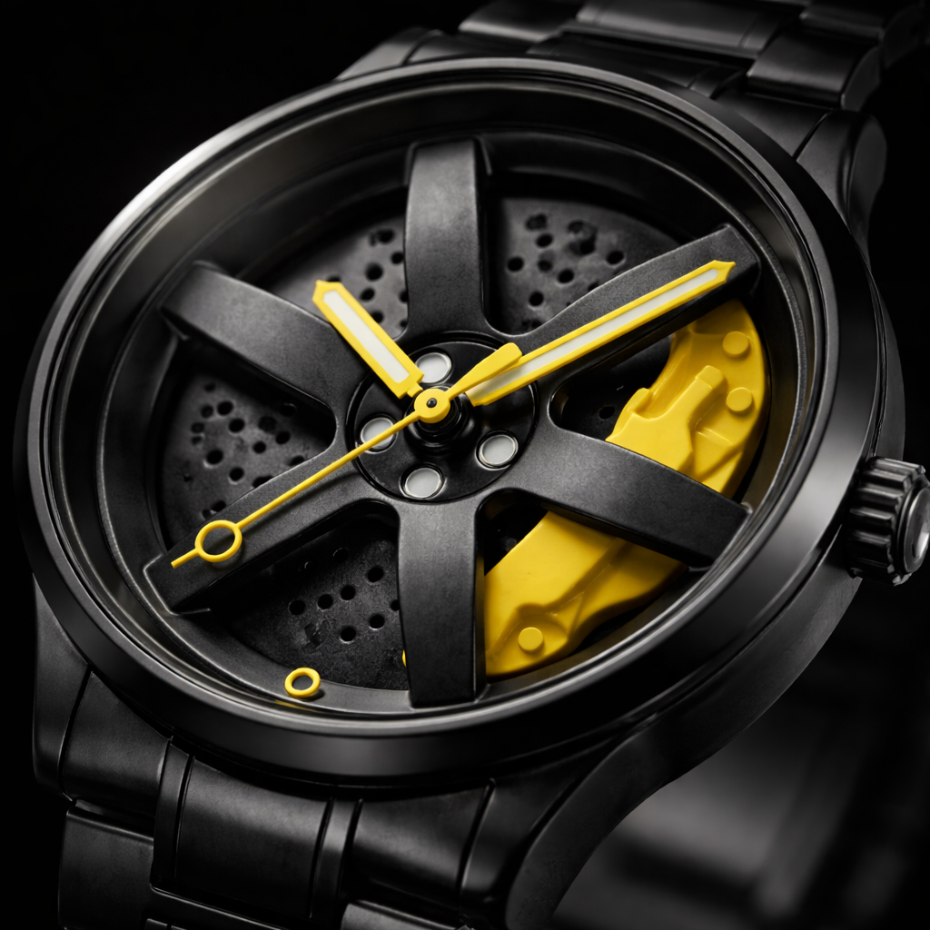 Rotating Wheel Rim Watch | Racing Yellow Edition